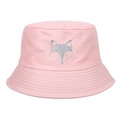 Pink cotton bucket hat with silver fox embroidery and stitched brim for women - Adjustable / Pink
