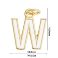 Golden letter W charm with white enamel detail and precise measurement dimensions - Letter W