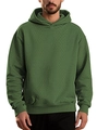 Men's loose hooded sweatshirt in moss green textured jacquard fabric with drawstrings - S / Army Green