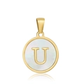 Golden stainless steel necklace pendant with letter U and iridescent mother of pearl - Letter U Style