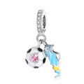 Detail of S925 silver soccer charm and blue soccer shoe with pink heart gemstone - Blue Football Shoe