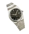 Men's PRX style stainless steel quartz watch featuring a sleek black dial and date window - 27-Silver Black Brushed Dial