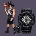 Digital sport watch with white scratch pattern and dual-display dial for men - Crackle Black
