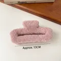 Pink plush shark hair claw clip for women, large 13cm warm faux fur winter hair accessory - Pink Square Plush Hair Claw 13cm