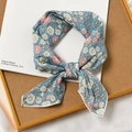 Blue cotton linen square scarf featuring white and pink floral daisy patterns - Hibiscus Blue Base