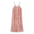 Abito lungo tie-dye rosa-marrone con anelli in metallo e trama plissettata verticale - XS / Rosa