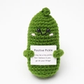 Handmade crochet positive pickle doll with encouraging message card for desk decor - Autumn Green Pickle with Positive Card