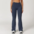 Slim-fit high-waisted yoga flare pants in charcoal blue matte fabric for women - S / Blue Gray