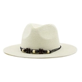 Détails du chapeau de paille beige avec cordon noir et accents en perles de bois - Blanc Cassé