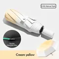 Cream yellow and white 8-rib manual folding umbrella with flexible fiberglass frame - Cream Yellow (Manual)