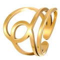 Detail of 18K gold plated stainless steel multi-layer ring with geometric pattern - Multi-layer Hollow Symbol Style (BJGR0928)