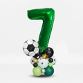 Detailed soccer theme balloon tower with number 7 foil balloon for birthday party - Number 7
