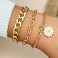 Ensemble de trois bracelets chaîne vintage dorés avec un petit pendentif marguerite - HS596-8 Or Marguerite Ensemble 3pcs
