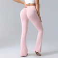 Pink high waist scrunch butt flare yoga pants with slim fit peach lift design - S / Pink