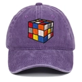 Close-up of colorful cube embroidery on purple washed cotton baseball cap with ventilation - Purple / Adjustable