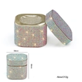 Detail of square glass nail art jar with shimmering colorful rhinestones and dimensions - Rounded Corner Square AB Rhinestone Cup