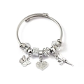 Detailed view of silver cable bangle with butterfly, heart, and fairy charms - Butterfly Heart Clover Fairy (C2-013) / White
