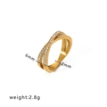 Überkreuzter 18K vergoldeter Edelstahlring mit mikro-gepflastertem Zirkonia Besatz - US 7 / Kreuz-Pavé-Stil (HF-J1253) / Gold