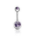 Silver stainless steel navel piercing jewelry featuring two sparkling purple gemstones - Light Purple