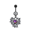 Gothic belly button ring featuring a black spider web heart with multicolor gemstone - Spider Web Heart Colorful Gem