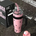Pink 40oz insulated stainless steel tumbler with handle, straw, and letter decals - 40oz / Pink-Black Color Box