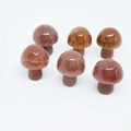 Set of six brown polished natural stone mushroom figurines with unique marbled textures - Purple Aventurine