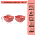 Set of two 4.5-inch raspberry red ceramic bowls with vertical wave texture and 350ml capacity - 2 Pcs/Set / Raspberry Pink