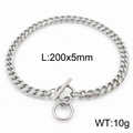 Pulsera de cadena cubana plateada con cierre OT, largo 200 mm y ancho 5 mm especificado - Pulsera Estilo A (KB165901-ZZ)