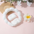 Detailed set of white padded sponge headband with matching absorbent plush wristbands - White Headband Wristbands And Plumeria Clip