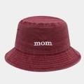 Detail of burgundy bucket hat featuring white mom embroidery and ventilation eyelets - M (56-58cm) / Burgundy