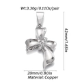 Silver copper bow pendant charm for necklaces, 42mm height with detailed specifications - YSN007-13 Silver Long Bow