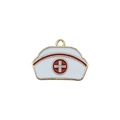 Nurse hat charm in white enamel and gold plating for DIY necklace making - White Medical Nurse Hat (18900)