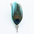 Elegant blue peacock feather brooch with silver metal pin base for suit accessory - Light Blue