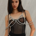 Sexy multi-layered silver pearl tassel body chain accessory for women in punk style - 1218KE2 / Silver (Top)