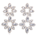 Elegant silver flower drop earrings with marquise crystals and sparkling rhinestones - White Zircon