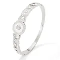 Pulsera de acero inoxidable plateada con motivo griego y piedras de circonita blanca - Plateado