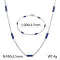 Minimalist silver titanium steel necklace and bracelet set with blue cylindrical beads - Steel (Purple Beads)
