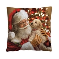Christmas pillow cover with Santa Claus holding a dog illustration for holiday decor - Santa and Puppy (QJB6693) / 45x45cm Single-sided