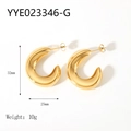 Polished 18K gold plated stainless steel C-shaped chunky hoop earrings 32mm - Gold Thickened C-Shape Style (YYE023346-G)