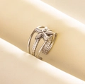 Vintage silver-tone open ring with white marble-textured stone flower petals - Adjustable Open / Silver-Marble White