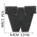 Detail view of 7cm black chenille letter W patch showing embroidery texture and dimensions - Letter W / Black