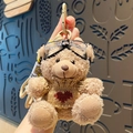 Brown plush bear keychain wearing cream sweater with heart and pilot goggles - Brown Sweater Red Heart Bear