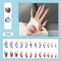 Detailed set of 24 long trapezoid press-on nails with blue and pink animal print patterns - R566 Sweet Cool Double