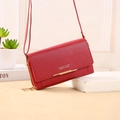 Red lychee textured crossbody wallet for women with gold trim and long strap - H016 Standard / Red