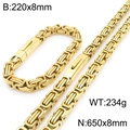 Conjunto de collar y pulsera bizantinos dorados de acero inoxidable pulido para hombre - Collar / 8mm / Dorado