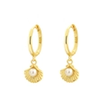 Golden S925 silver hoop earrings with shell pendant and white pearl for women - Pearl Shell Style (F) / Gold