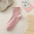 Light pink mid-tube cotton socks with stylish rolled edge in a cozy minimalist aesthetic - One Size / Light Pink