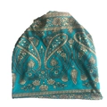 Teal slouchy beanie hat featuring ethnic paisley and floral digital print patterns - Big Paisley Green