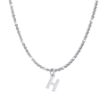 Silver-tone titanium steel necklace featuring a crystal-paved letter H pendant - Letter H / Steel