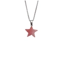 Detailansicht einer silbernen Halskette mit einem glatten rosa Sternanhänger aus Stein - Rosa (Rosenquarz-Stil)